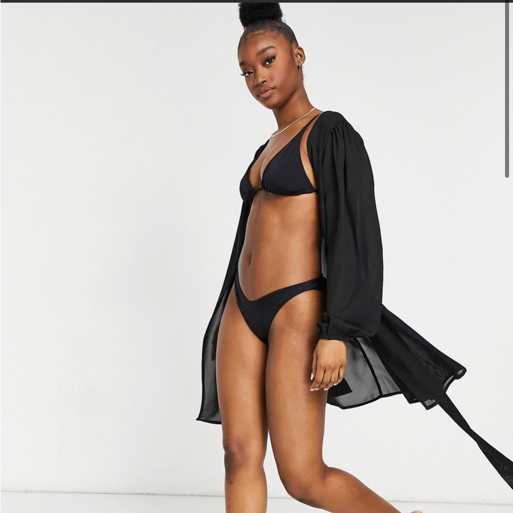 ASOS DESIGN chiffon belted beach kimono in black